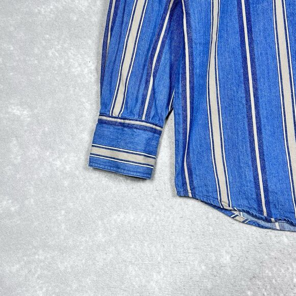 Justin Shirt Men’s Large Blue Striped Pearl Snap Western Workwear Long Sleeve - Picture 6 of 14
